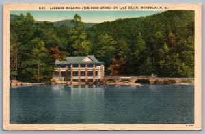 Postcard Montreat NC c1940s Lakeside Building The Book Store on Lake Susan