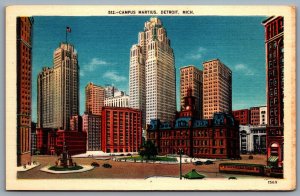 Postcard Detroit Michigan c1940s Campus Martius Unused