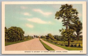 Postcard London ONT c1930s Entrace To University of Western Ontario Unused