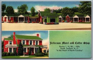 Postcard Sanford NC c1940s Jefferson Motel and Coffee Shop Linen Defunct