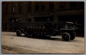 Postcard RPPC Springfield MA c1915 Pynchon St. Fire Station Auto Ladder Truck