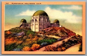 Postcard Hollywood CA c1940s Planetarium Griffith Observatory Unused Linen