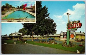 Postcard Fort Erie Ontario c1960s Fort Villa Motel Dual View Swimming Pool Cars