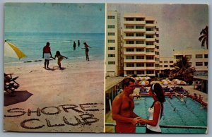 Postcard Miami FL c1960s The Shore Club Hotel Dual View Pool Beach Cabana