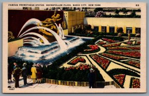 Postcard New York City NY c1940s Famous Prometheus Statue Rockefeller Plaza 