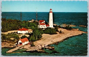 Postcard Cove Island Ontario c1960s Aerial View Lighthouse Belmer Manitoulin