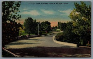 Postcard El Paso TX c1946 Drive in Memorial Park Linen