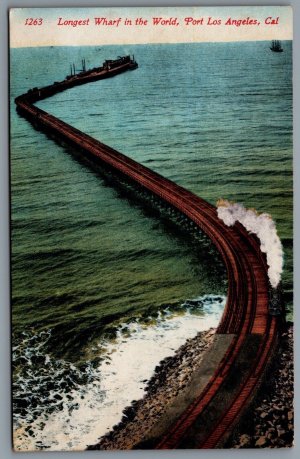 Postcard Port Los Angeles CA c1906 Longest Wharf in the World Santa Monica Rail 