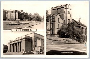 Postcard RPPC c1957 Sheffield UK Multi View Art Gallery University City Hall