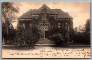 Postcard Middlesex County MA c1905 Newton Public Library Duplex Cancel