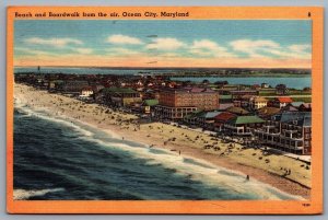 Postcard Ocean City MD c1950s Beach and Boardwalk from the Air Linen