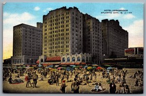 Postcard Atlantic City NJ c1940s Hotel Ambassador Beach View Bathers Tropicana