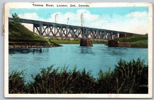 Postcard London Ontario c1921 Thames River Bridge Red Cross Slogan Cancel