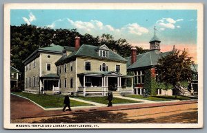 Postcard Brattleboro VT c1920s Masonic Temple And Library Masonic Lodge