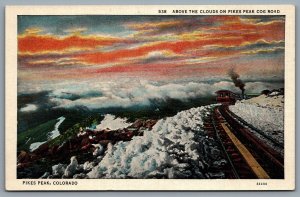 Postcard Pikes Peak 1930s Above The Clouds on Pikes Peak Cog Road Train Railroad