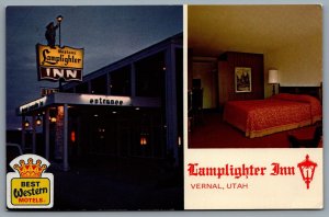 Postcard Vernal UT c1960s Westons Lamplighter Inn by Best Western Dual View