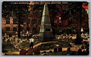 Postcard Boston MA c1914 Old Granary Burying Ground Cemetery Graveyard Franklin