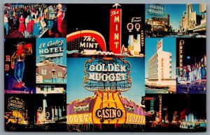 Postcard Las Vegas NV c1960s Glittering Fremont St. Neon Lights Casinos 