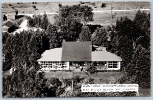 RPPC c1950s Manitoulin Island Ontario Main Lodge Manitowaning Lodge Birds Eye