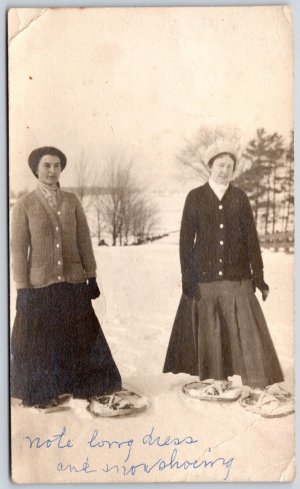 Postcard RPPC c1911 Postmarked Bradford Ontario Two Ladies Snowshoeing
