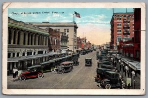 Postcard Corpus Christi TX c1928 Chaparral Street Old Cars CDS Machine Cancel