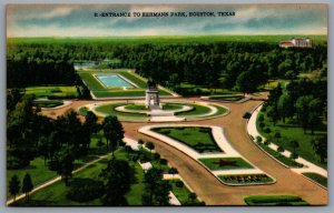 Postcard Houston TX c1920s Entrance To Hermann Park Sam Houston Monument