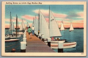 Postcard Little Egg Harbor Bay NJ c1950s Sailing Scene Ship Bottom CDS Cancel