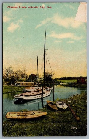 Postcard Atlantic City NJ c1910s Absecon Creek Boats Canoes