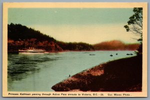 Postcard Active Pass BC c1930s CPR Princess Kathleen enroute Victoria Gus Maves