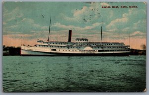 Postcard Bath ME c1912 Boston Boat City of Bangor Eastern S.S. Co. CDS Cancel
