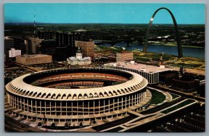 Postcard St. Louis MO c1960s Civic Center & Gateway Arch Aerial View Stadium
