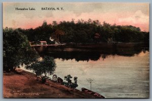 Postcard Batavia NY c1910s Horseshoe Lake Canoes Hand Colored Albertype Unused
