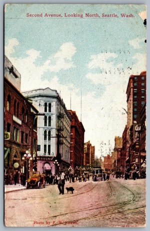 Postcard Seattle Washington c1910 Second Avenue Looking North F. H. Nowell Photo