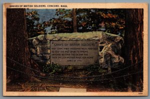 Postcard Concord MA c1940s Graves of British Soldiers Plaque North Bridge
