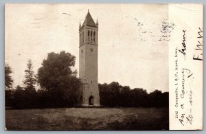Postcard Ames Iowa c1907 Campanile I. S. C. Tower One Cent Commemorative Series