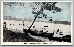 Postcard Edinboro PA c1925 Camp Cussewago Beach Split Ring Cancel Conestogo ONT