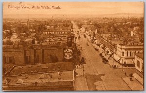 Postcard Walla Walla Washington c1920s Birds Eye View Shops Dentist Signs