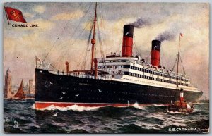 Postcard c1910s SS Carmania Turbine Cunard Line Celebrated Liners Tuck Oilette