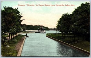 Postcard Bobcaygeon Ontario c1910 Steamer Esturion in Canal Kawartha Lakes