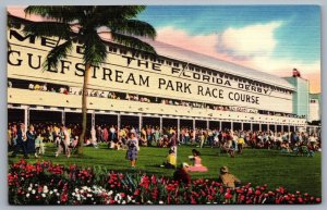 Postcard Hallandale FL c1940s Gulfstream Park Race Course Florida Derby