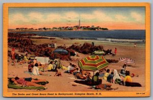 Postcard Hampton Beach NH c1940 The Rocks & Great Boars Head Bathers Beach Surf