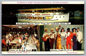 Postcard Ft. Lauderdale FL c1961 Jungle Queen II Bar-B-Q Shrimp Dinner Cruise