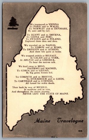 Postcard Maine ME c1950s Travelogue Poem Outline Map of Maine