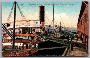 Postcard Portland OR c1910s Loading Wheat With Automatic Conveyors Steamer