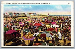 Postcard Ocean City NJ c1935 Beach Scene at 2nd Street Looking North Bathers