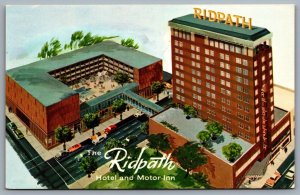 Postcard Spokane WA c1960s The Ridpath Hotel and Motor Inn Old Cars Pool Defunct
