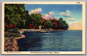 Postcard South Casco ME c1940 Greetings from South Casco Maine Lake Scene