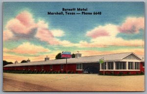 Postcard Marshall TX c1940s Burnett Motel Highways 43 & 59 South Linen