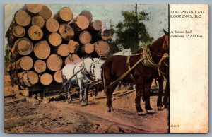 Postcard Kootenay BC c1908 Logging in East Banner Load Horse Pulled Sleigh Logs