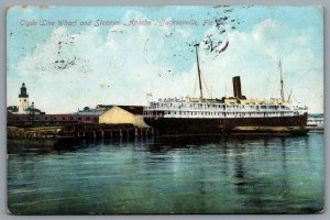 Postcard Jacksonville FL c1909 Clyde Line Wharf & Steamer Apache Steamship